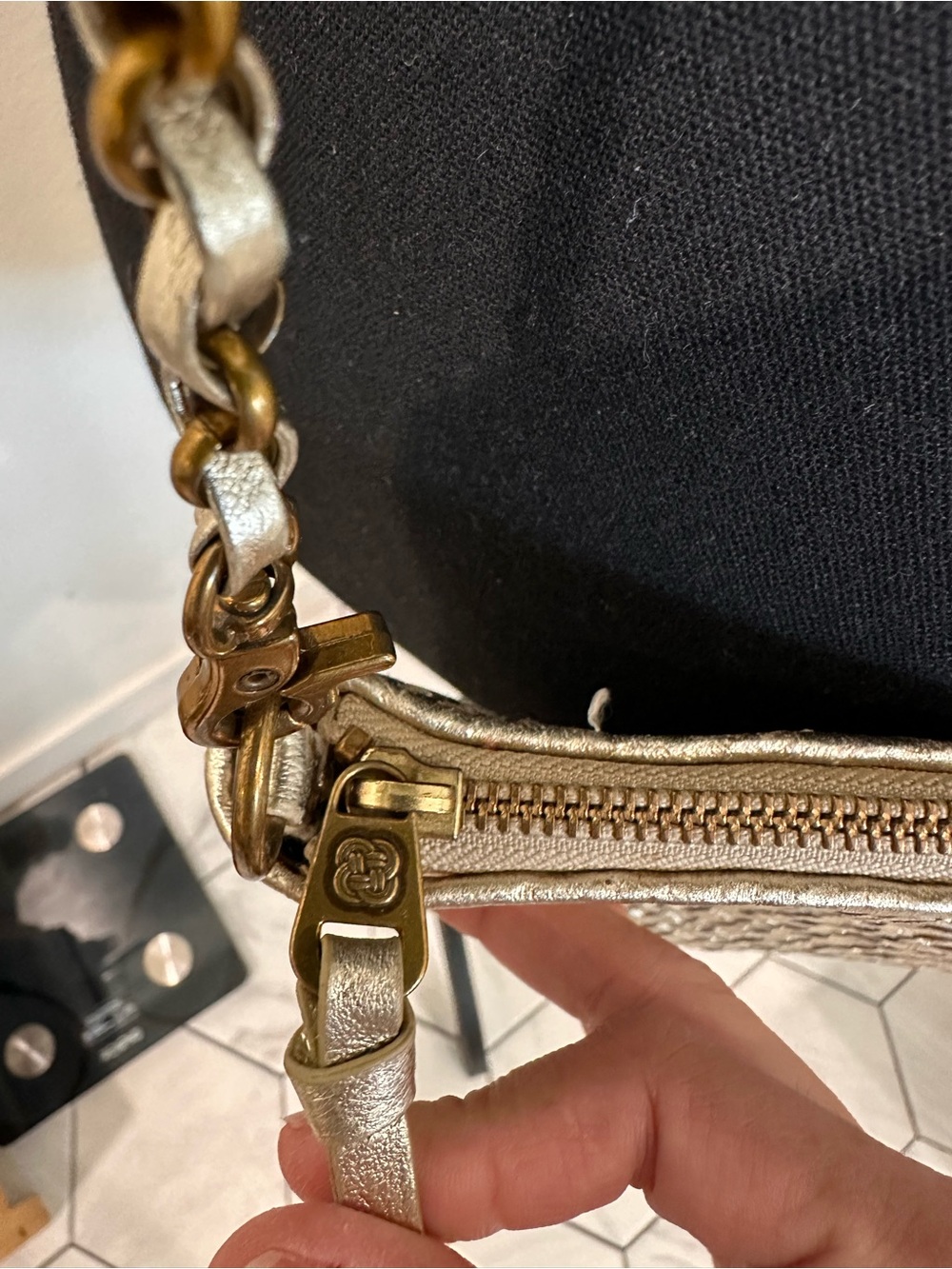 Elliot Lucca Woven Metallic Crossbody Bag in Champagne - Picture 7 of 8